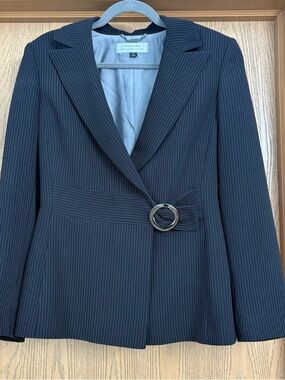 Tahari Black Pinstripe Blazer with Ring Belt
